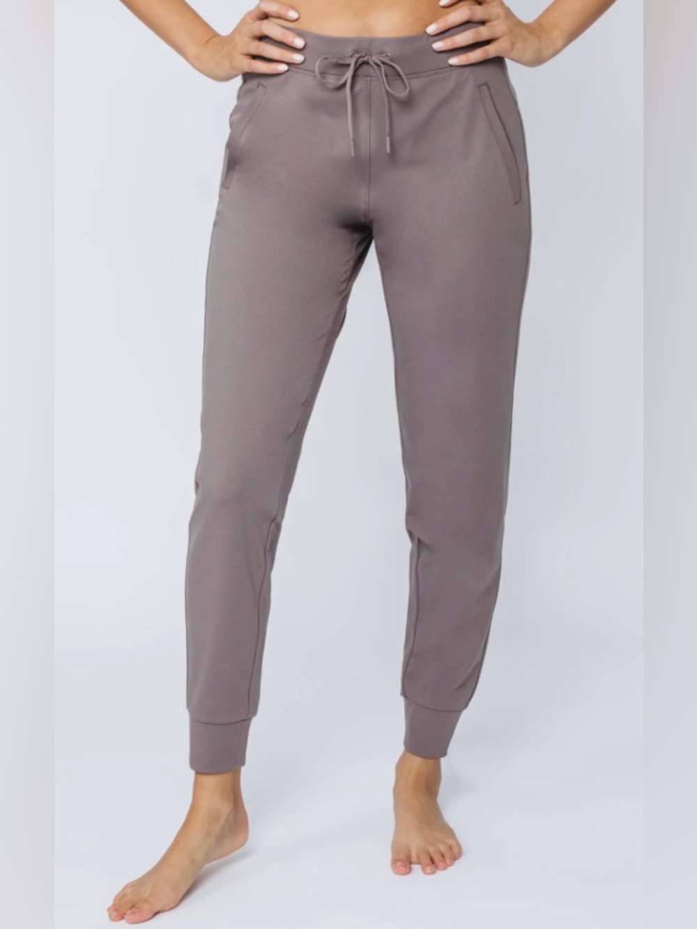 Yogalicious Taupe Brown Drawstring Track Lux Active Workout Gym Running Joggers
